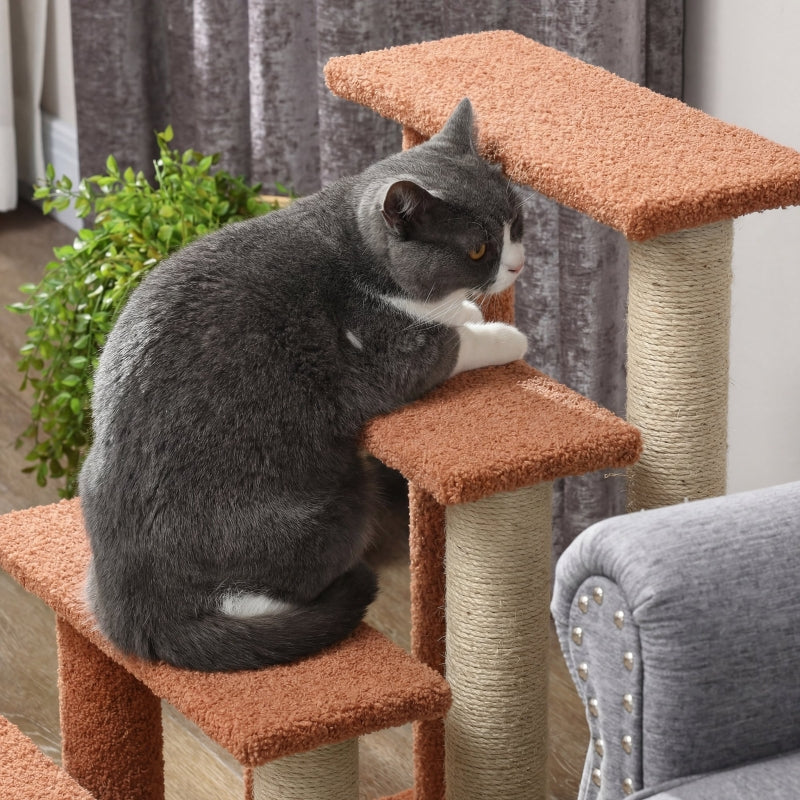 4 Levels Cat Steps with Scratching Posts for High Bed, Sofa, Brown