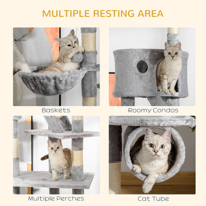 Floor Standing Cat Tree 94.5-10.25 Inch Height Adjustable Cat Climbing Tower, Apartment Hammock
