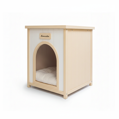 Modern Indoor Wooden Dog House with Removable Cushion – Solid Cedar Pet House for Small Dogs & Cats, Furniture-Grade Scandinavian Design