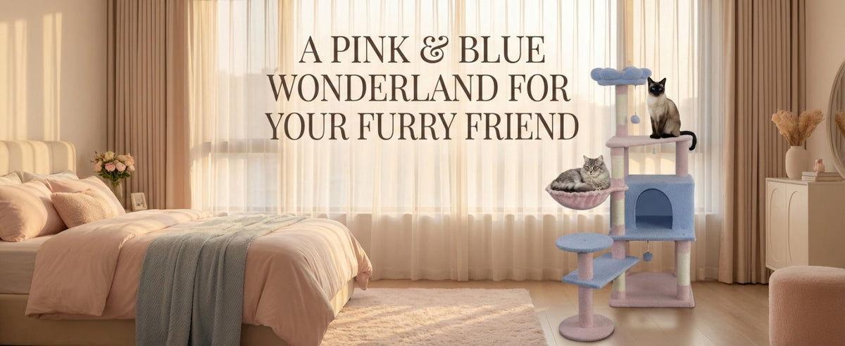flower cat tree with large condo removable flower cushion and hammock blue