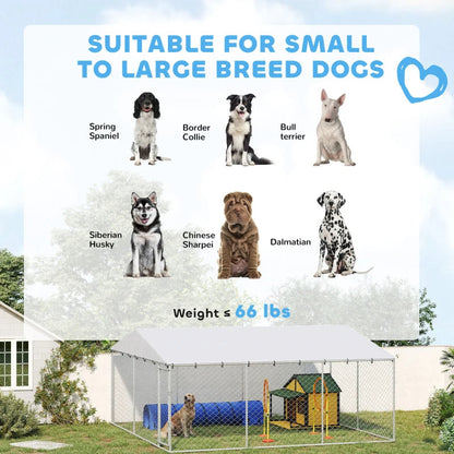 7' Dog Kennel Outdoor For Small Medium Large Dogs With Waterproof Roof, Silver Multiple Packages