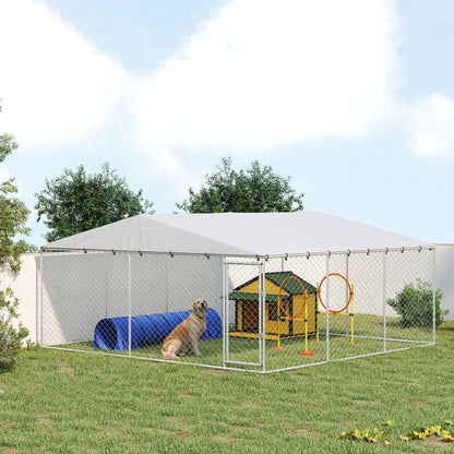7' Dog Kennel Outdoor For Small Medium Large Dogs With Waterproof Roof, Silver Multiple Packages