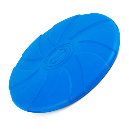 Jeffers Blue Bone Stamped Frisbee Natural Rubber 8 Inch Dog Toy for Fetching & Chewing