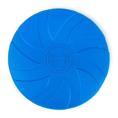 Jeffers Blue Bone Stamped Frisbee Natural Rubber 8 Inch Dog Toy for Fetching & Chewing