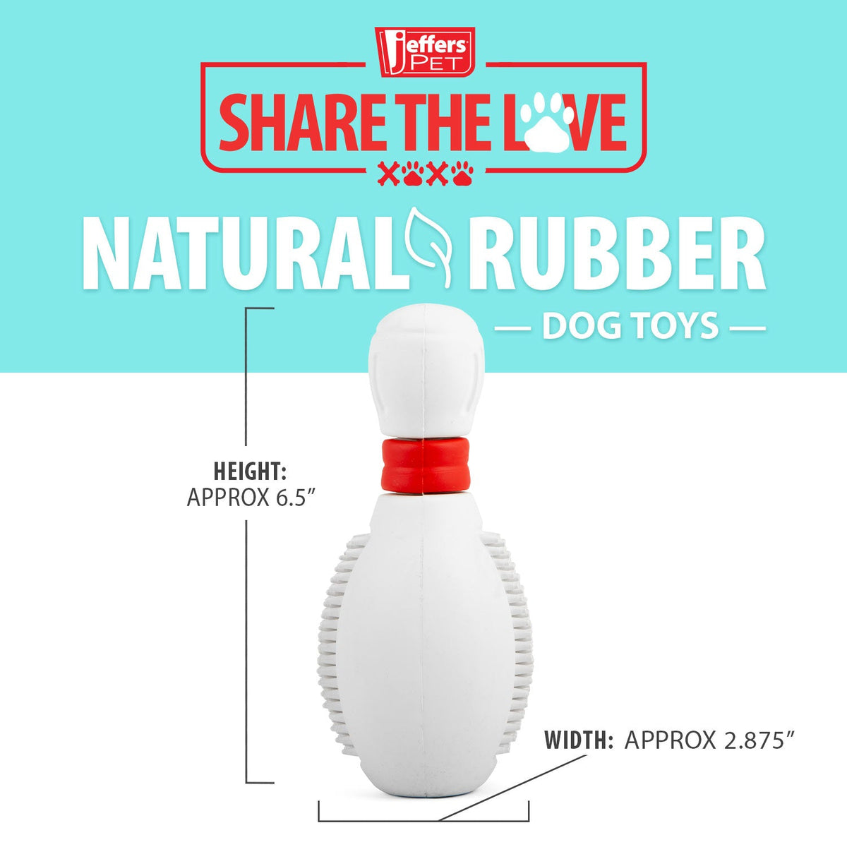 Jeffers Bowling Pin Natural Rubber Treat Dispensing Dental Chew Toy for Dogs