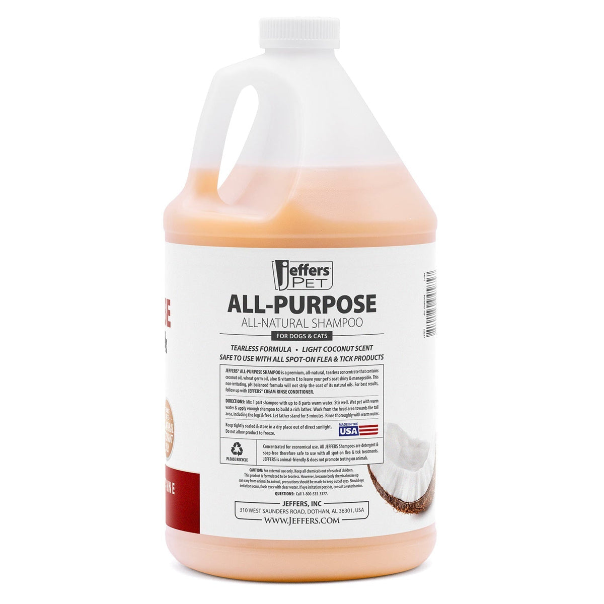 Jeffers Pet Tearless All-Purpose All-Natural Coconut Oil Shampoo for Dogs & Cats