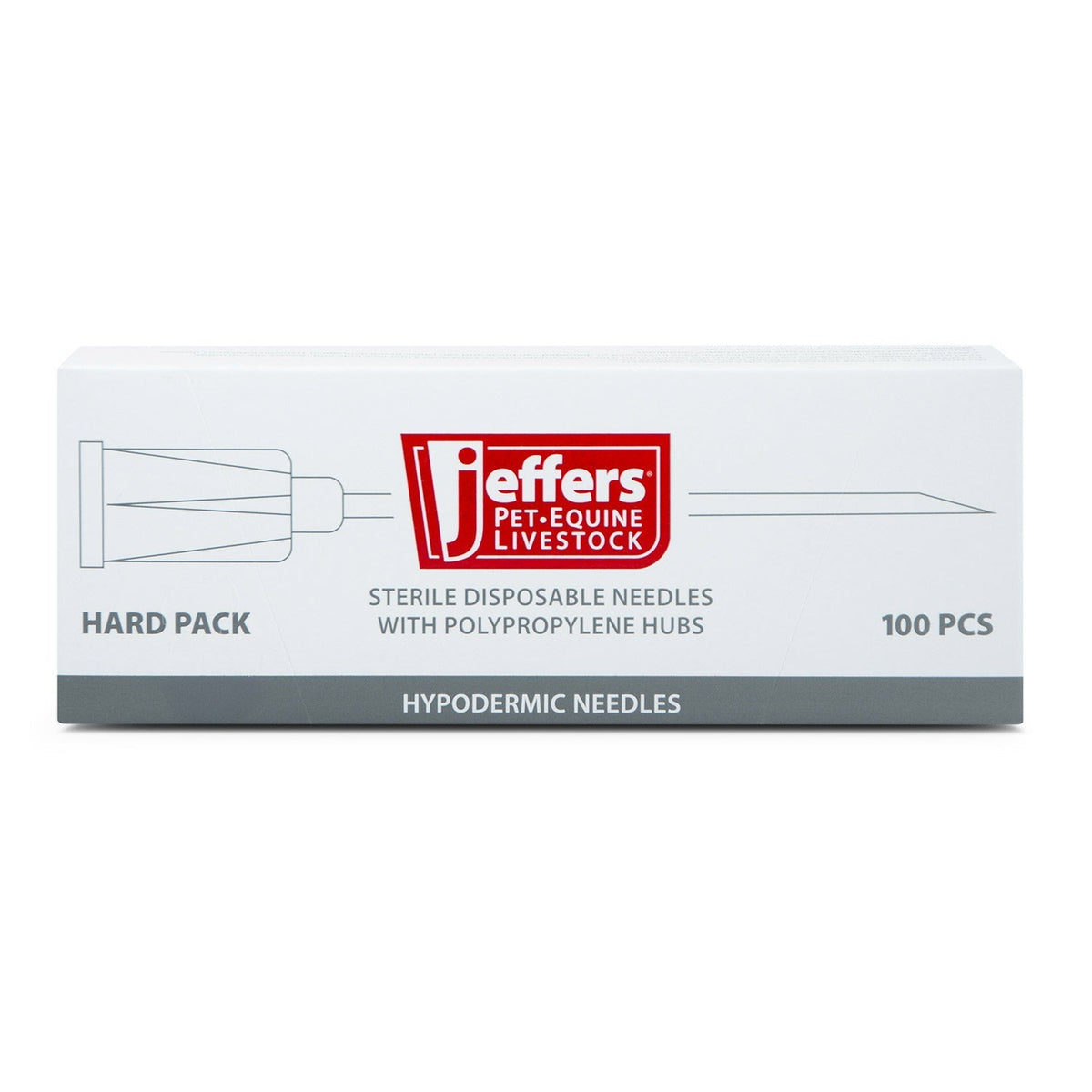 Jeffers Poly Hub Hypodermic Needles for Veterinary Use, Box of 100