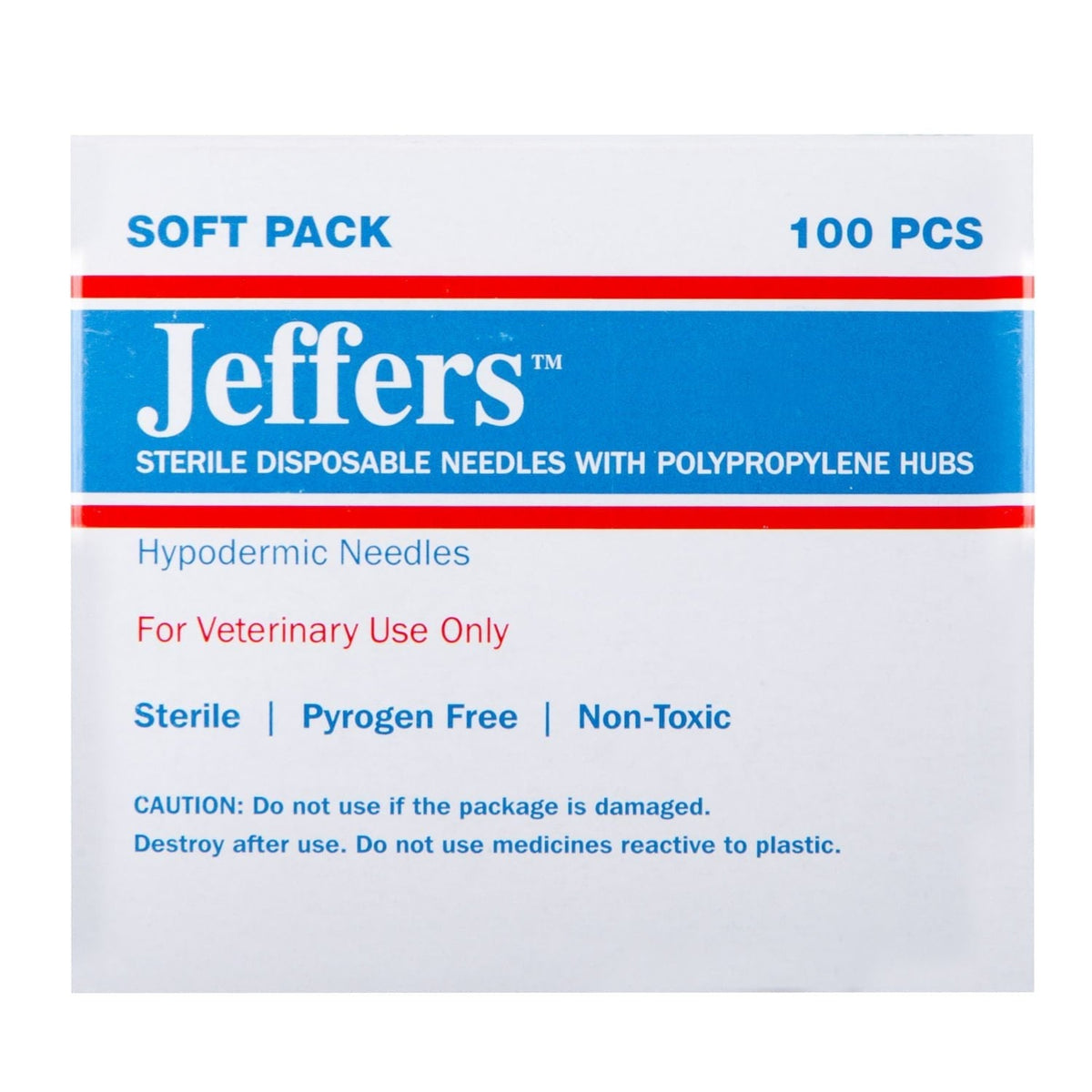 Jeffers Poly Hub Hypodermic Needles for Veterinary Use, Box of 100