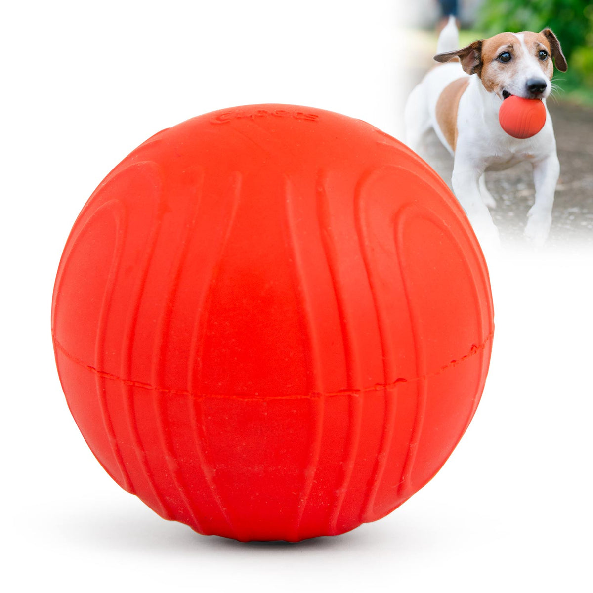 Jeffers Red Bouncing Ball with Waves Natural Rubber Dental Dog Chew Toy for Energetic Play