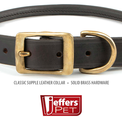 Jeffers Rolled Leather Dog Collars with Brass Hardware